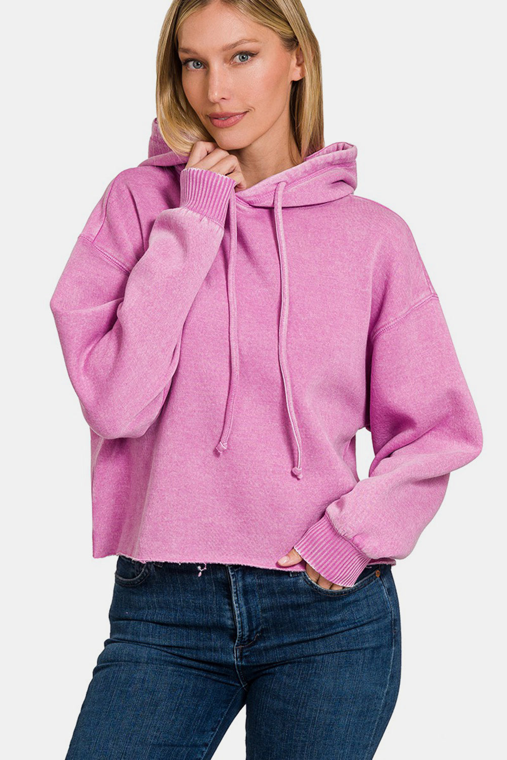 Elisa | Zenana Acid Wash Fleece Cropped Hoodie