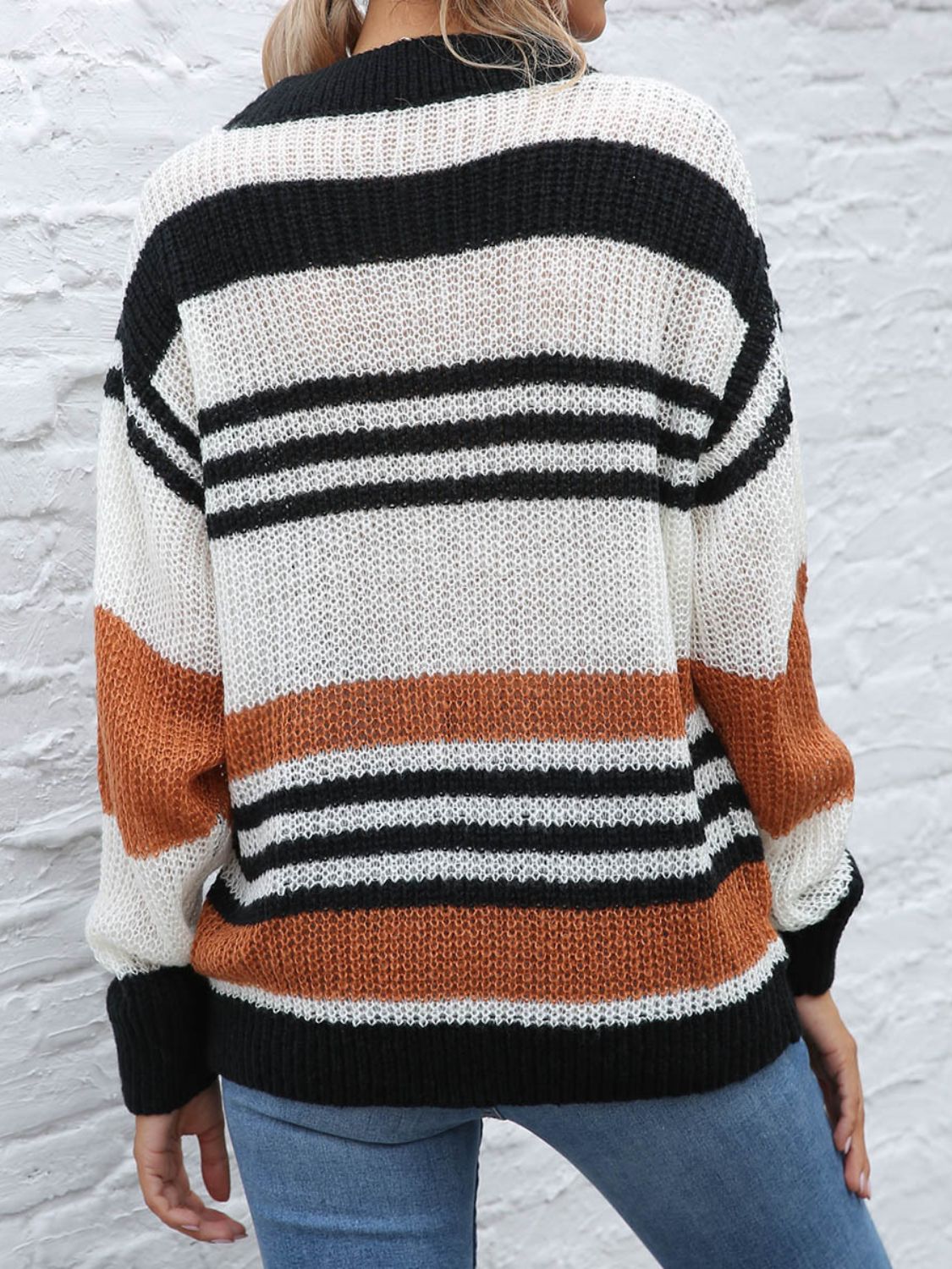 Nadine | Contrasting striped long-sleeved sweater with a crew neck