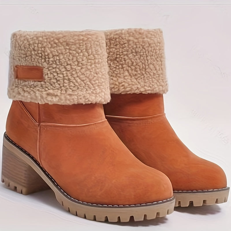 Cecilia | Solid color, plush-lined ankle boots with a thick heel