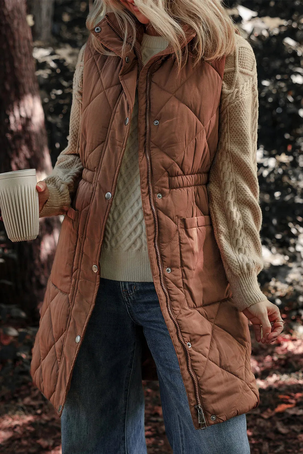 Silvia | Vest coat with zipper and buttons and pockets