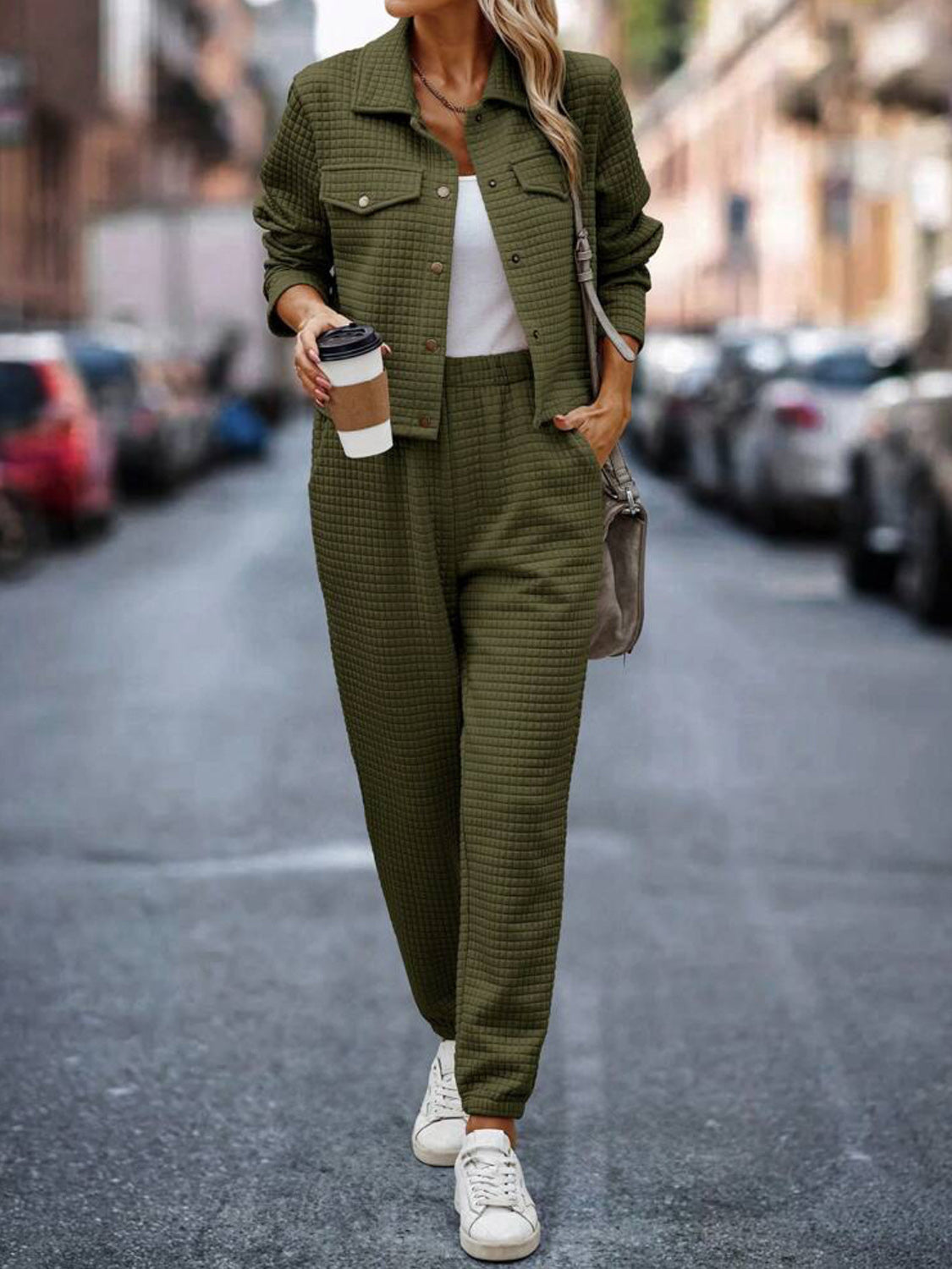 Sandra | Check top and trousers set with snap fasteners