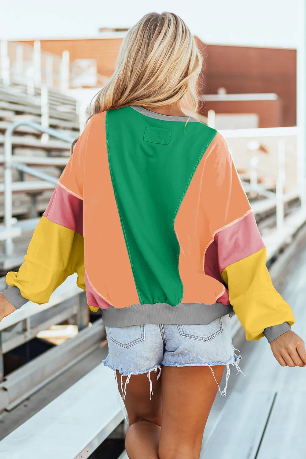 Claudette | Color block long sleeve crew neck top