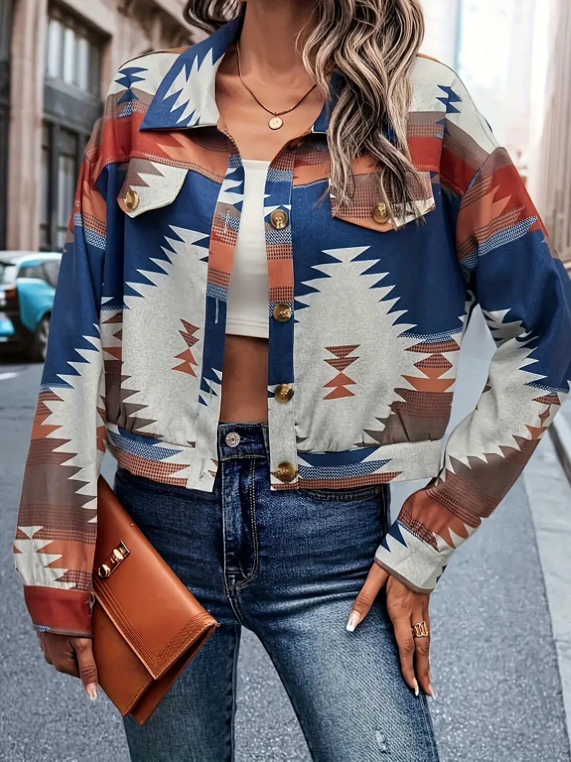 Laura | Elegant collared jacket with geographical print