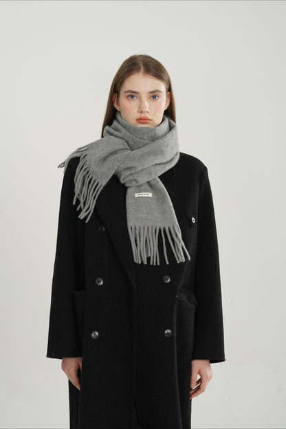 Solid Woven Fringe Wool Blend Scarf