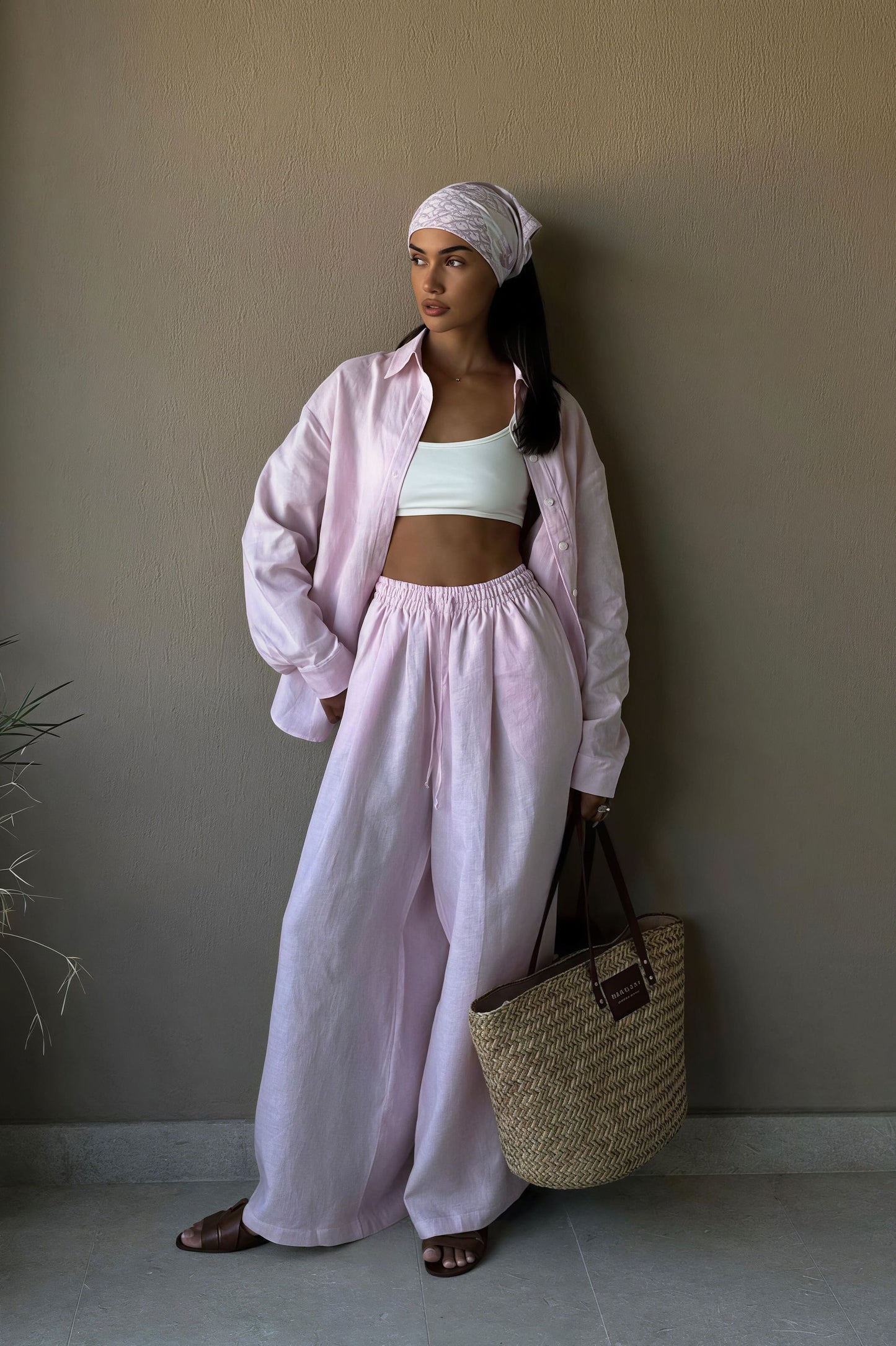 Cotton Loose Long Sleeve Shirt Pants Two Piece Set