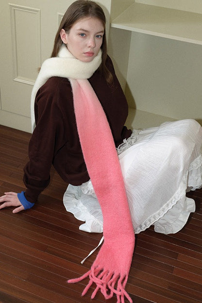 40% Wool Blend Contrast Color Tie-Dye Gradient Scarf