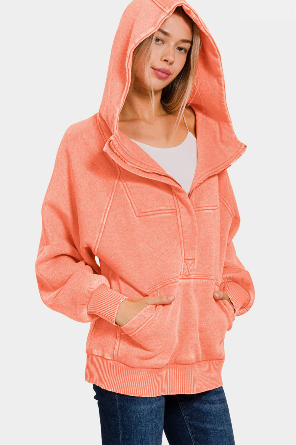 Zenaida | Zenana Acid Wash Fleece Kangaroo Hoodie