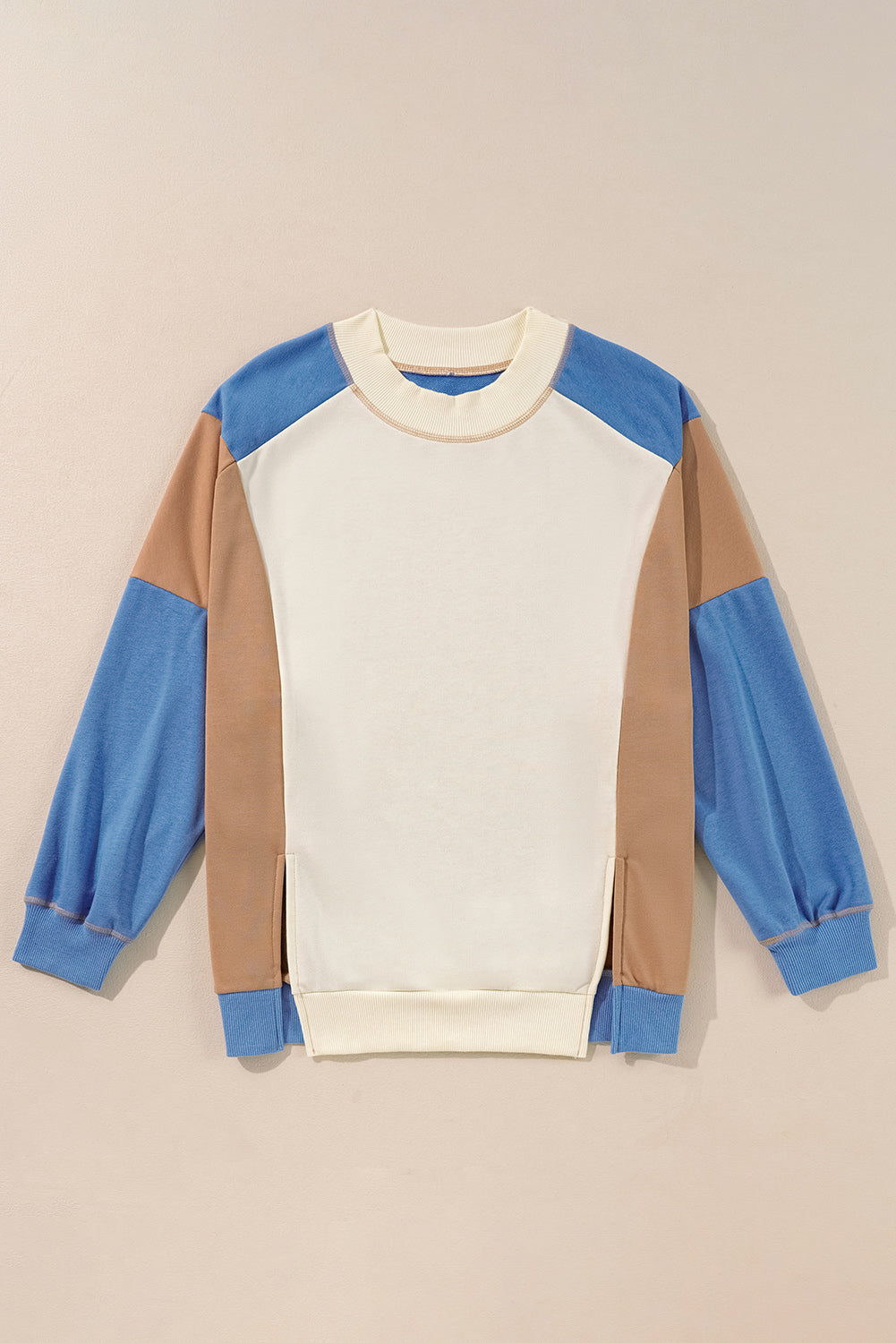 Juliana | Long sleeve sweatshirt with slit color block and crew neck