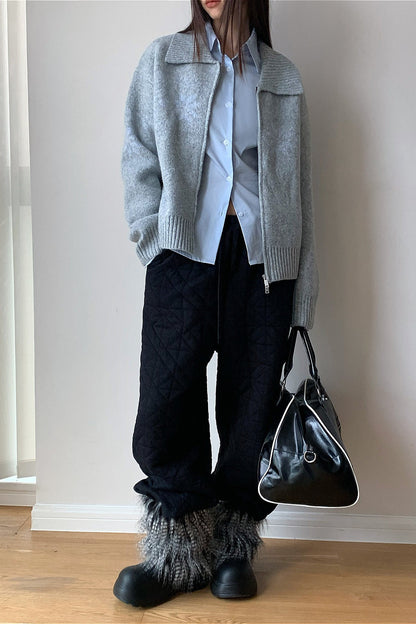 Solid Diamond Quilted Thickened Drawstring Thermal Pants