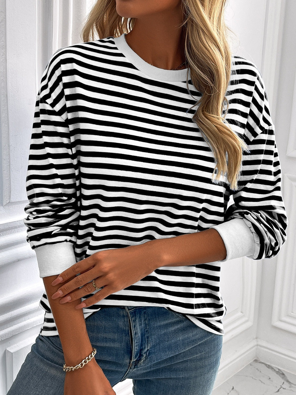 Constance | Ivy Lane striped long sleeve crew neck sweatshirt