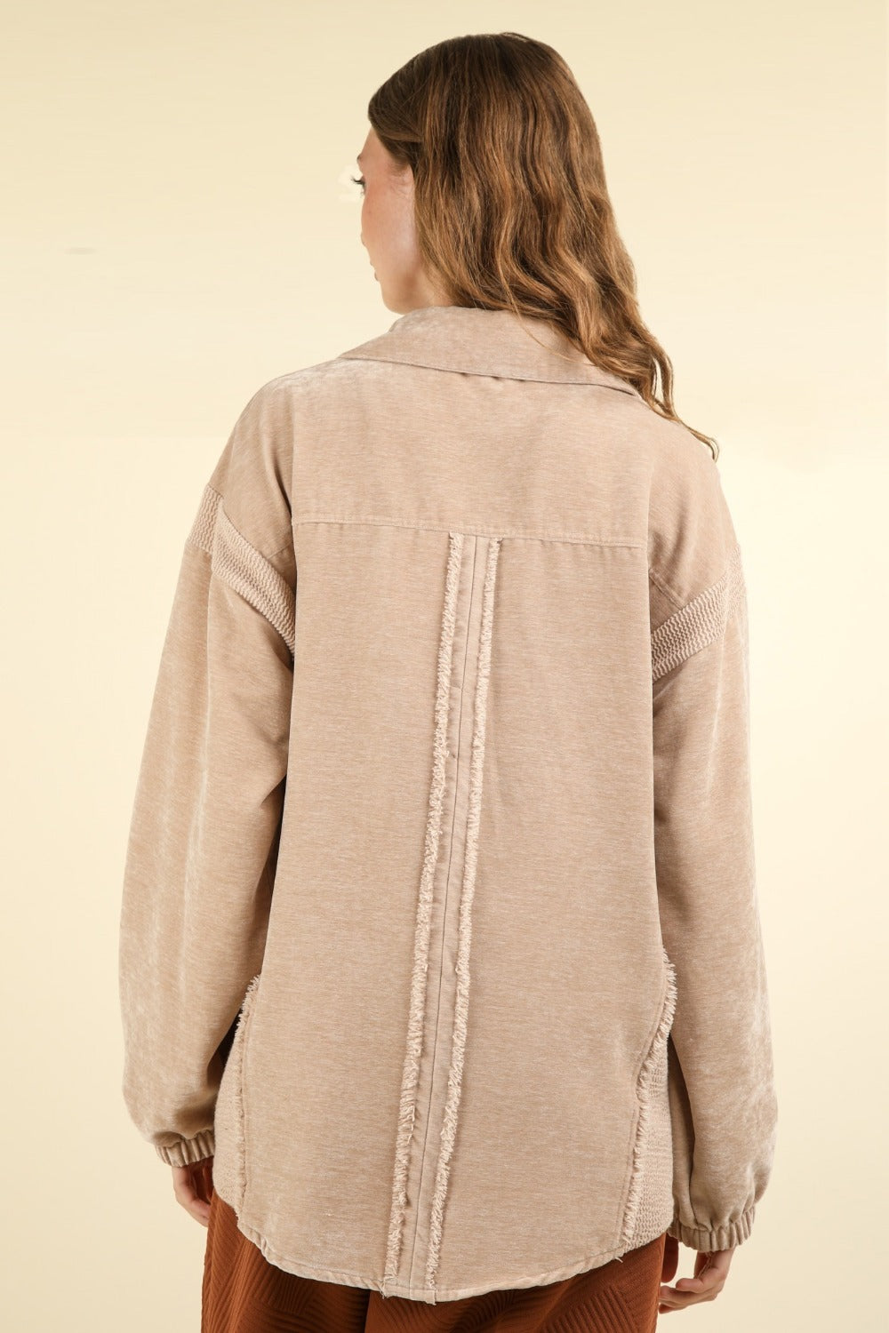 Josefina | Mixed media button-down jacket with raw hem