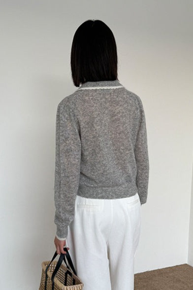 Lace Peter Pan Collar Lightweight Wool Knit Cardigan