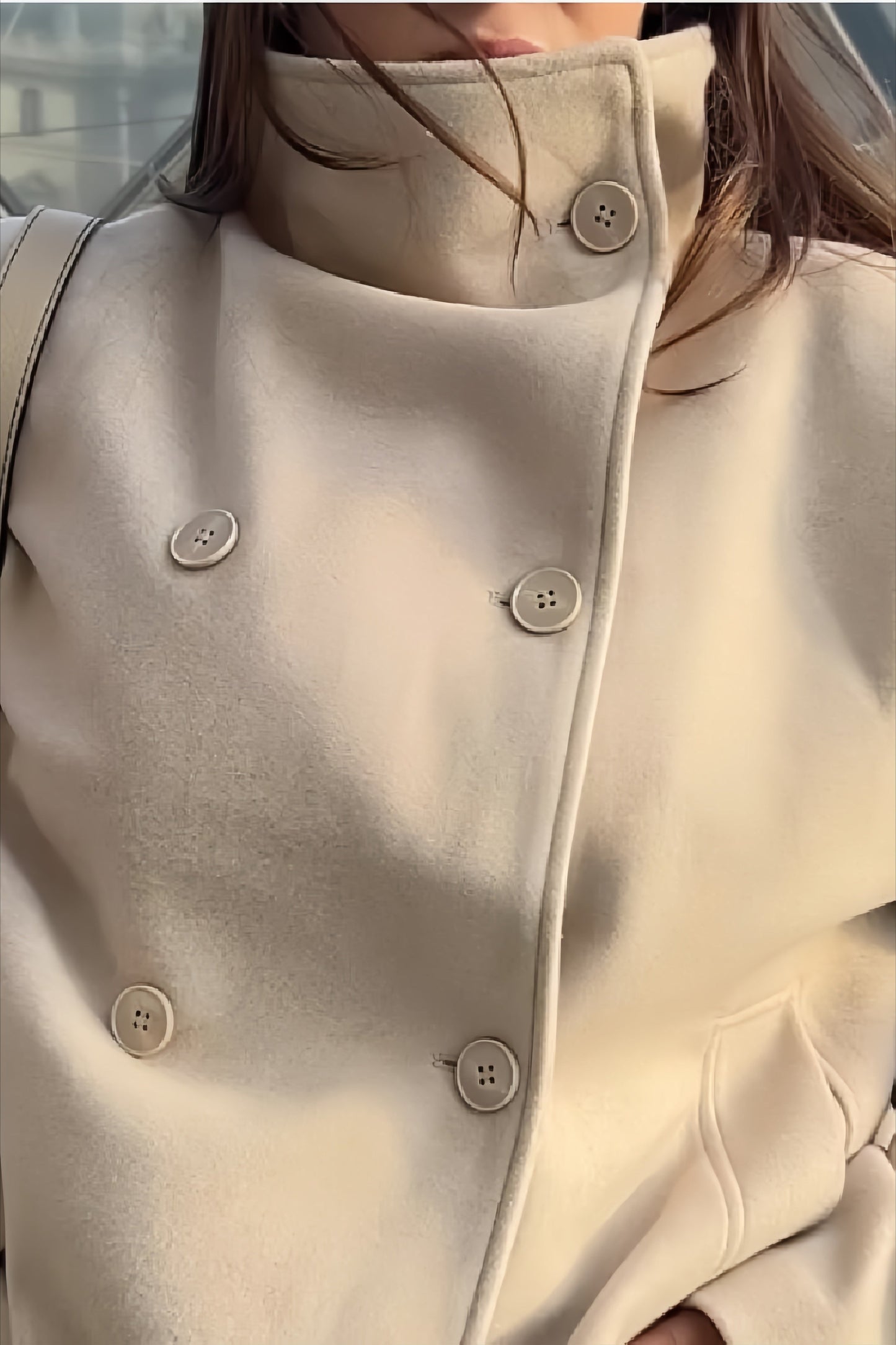 Chic Solid Wool Button High Collar Coat