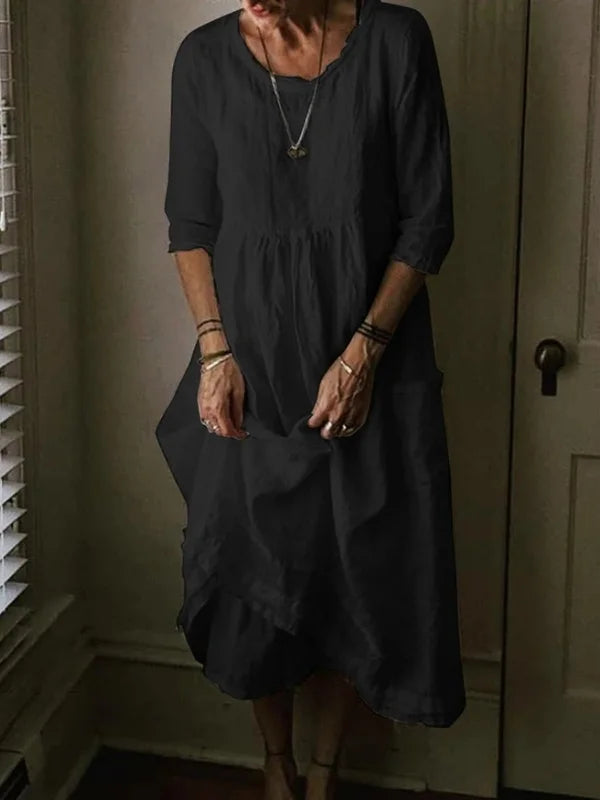 Gertrudis® | Round Neck, 3/4 Sleeves, Linen Blend