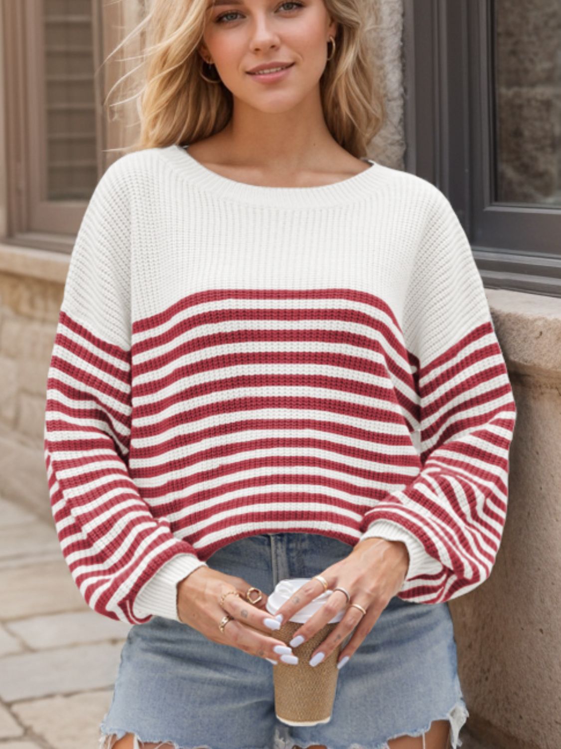Anita | Striped long-sleeved sweater with a crew neck