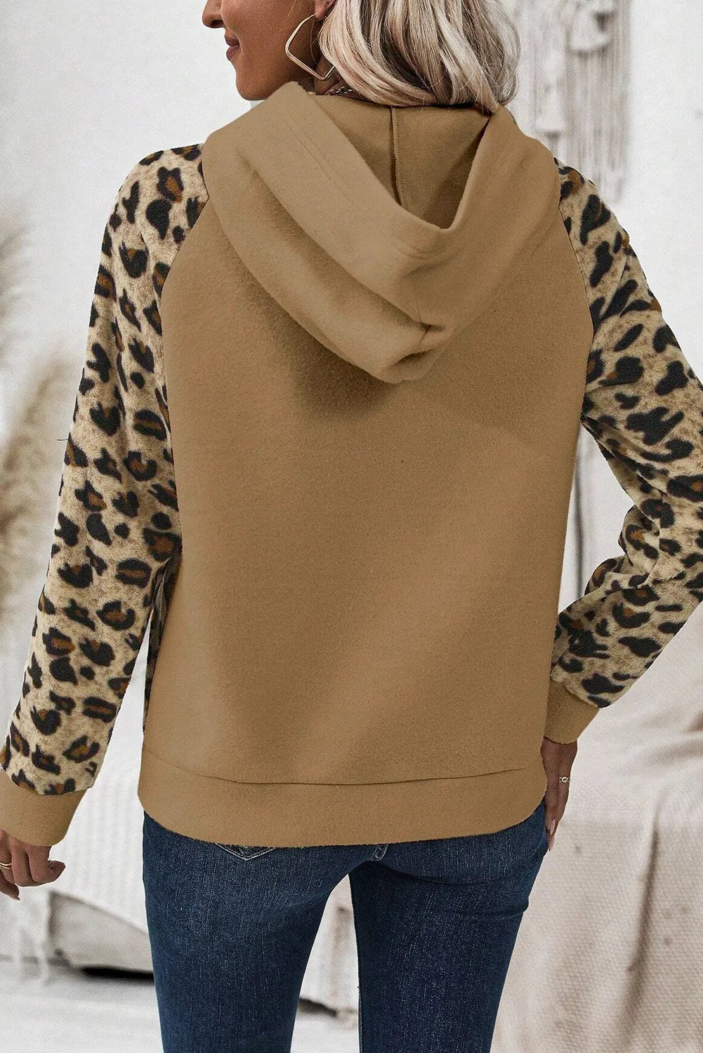 Silvia | Long sleeve leopard print half button hoodie