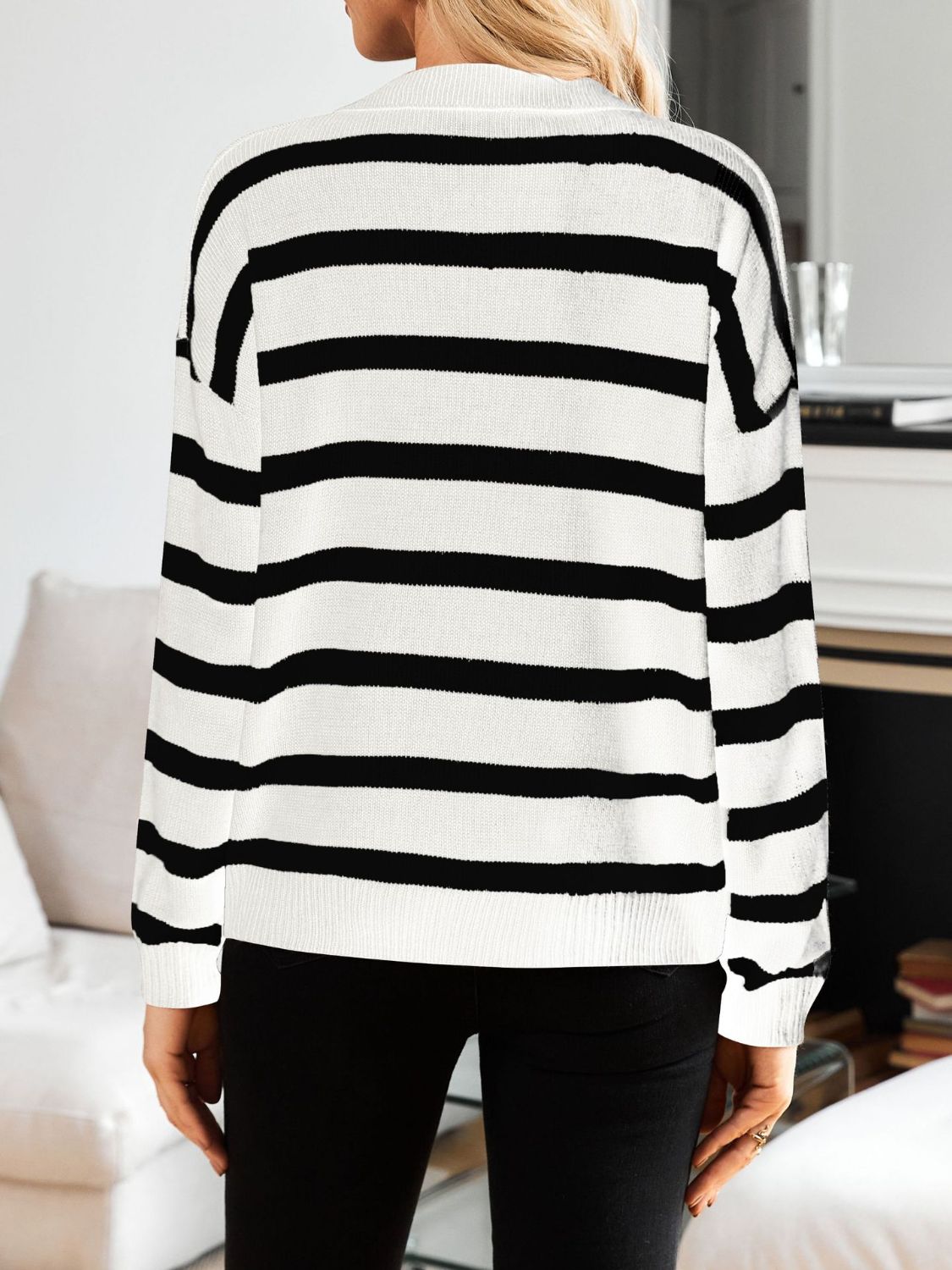 Matilde | Lots of striped long sleeve sweaters with Johnny collars