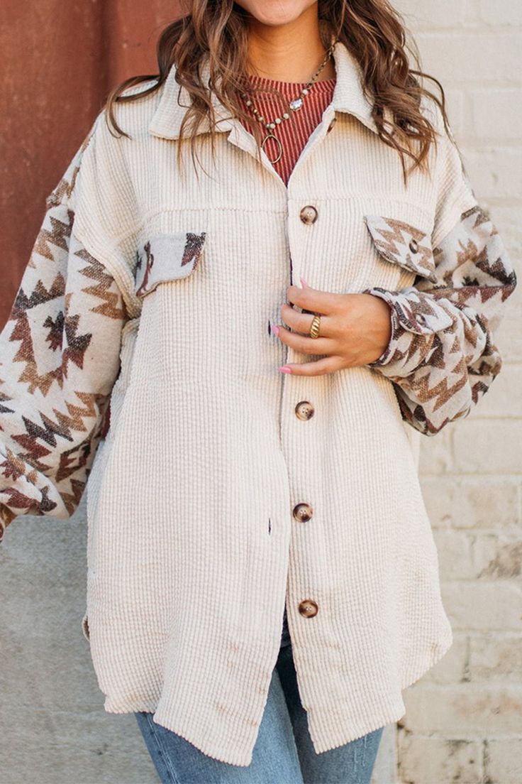 Andrea | Aztec-inspired corduroy winter coat for women.