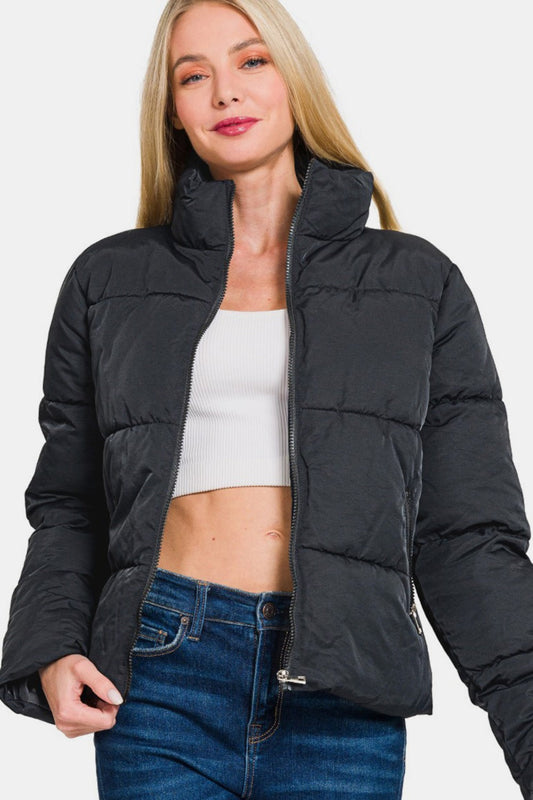 Andrea | Zenana turtleneck puffer jacket with zip and pockets