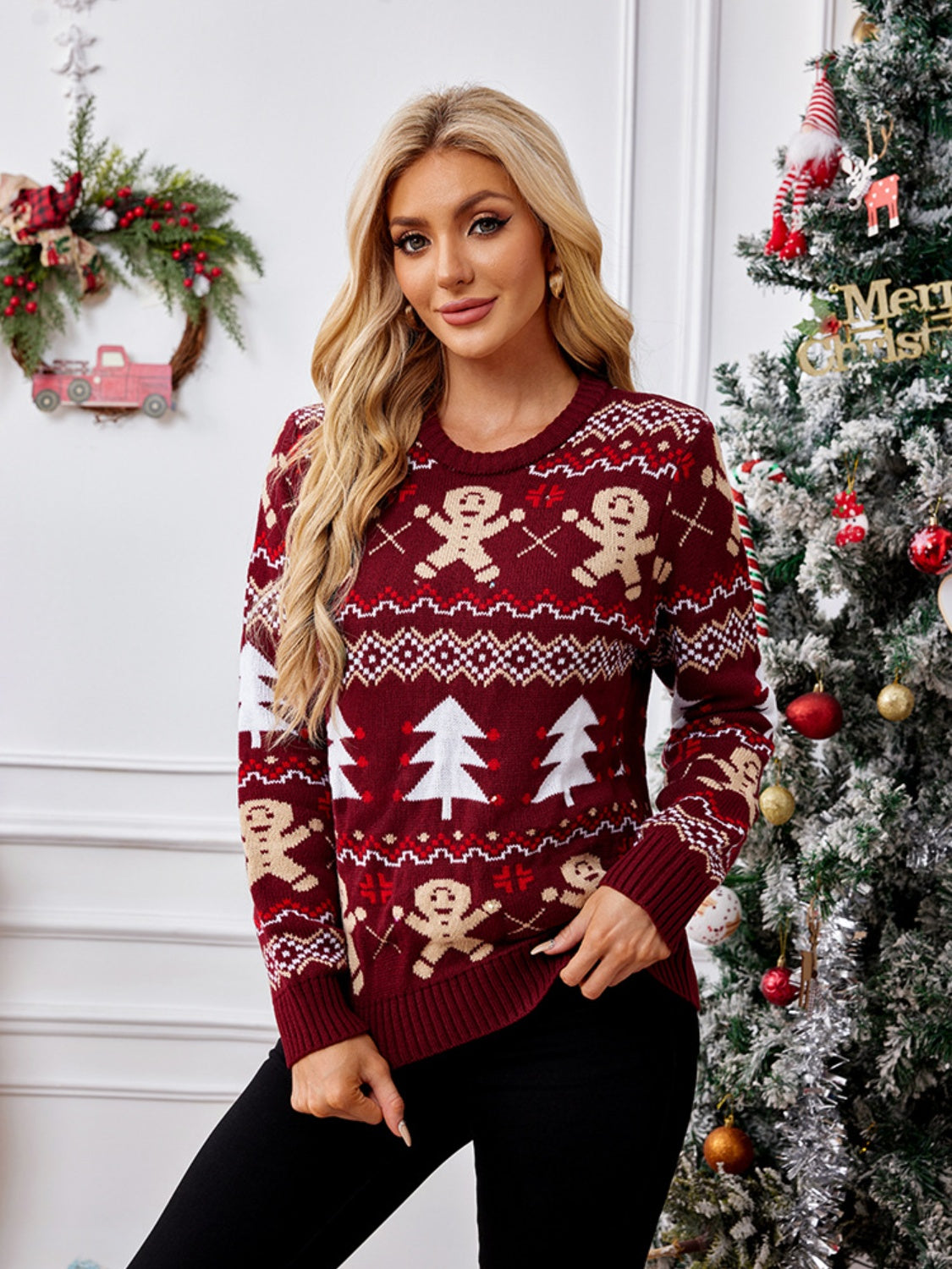 Sabina | Gingerbread long sleeve crew neck sweater