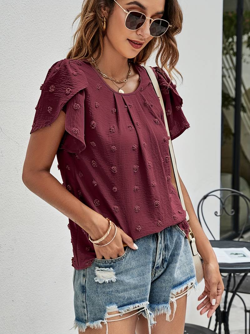 Mónica® | Swiss Dot Blouse With Petal Sleeves