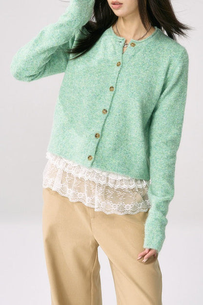 Green Knit Cuffed Solid Chic Cardigan