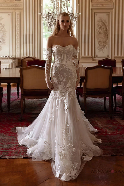 Bohemian Lace Mermaid Train Wedding Dress