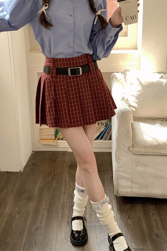 Plus Size Plaid Pleated Skirt