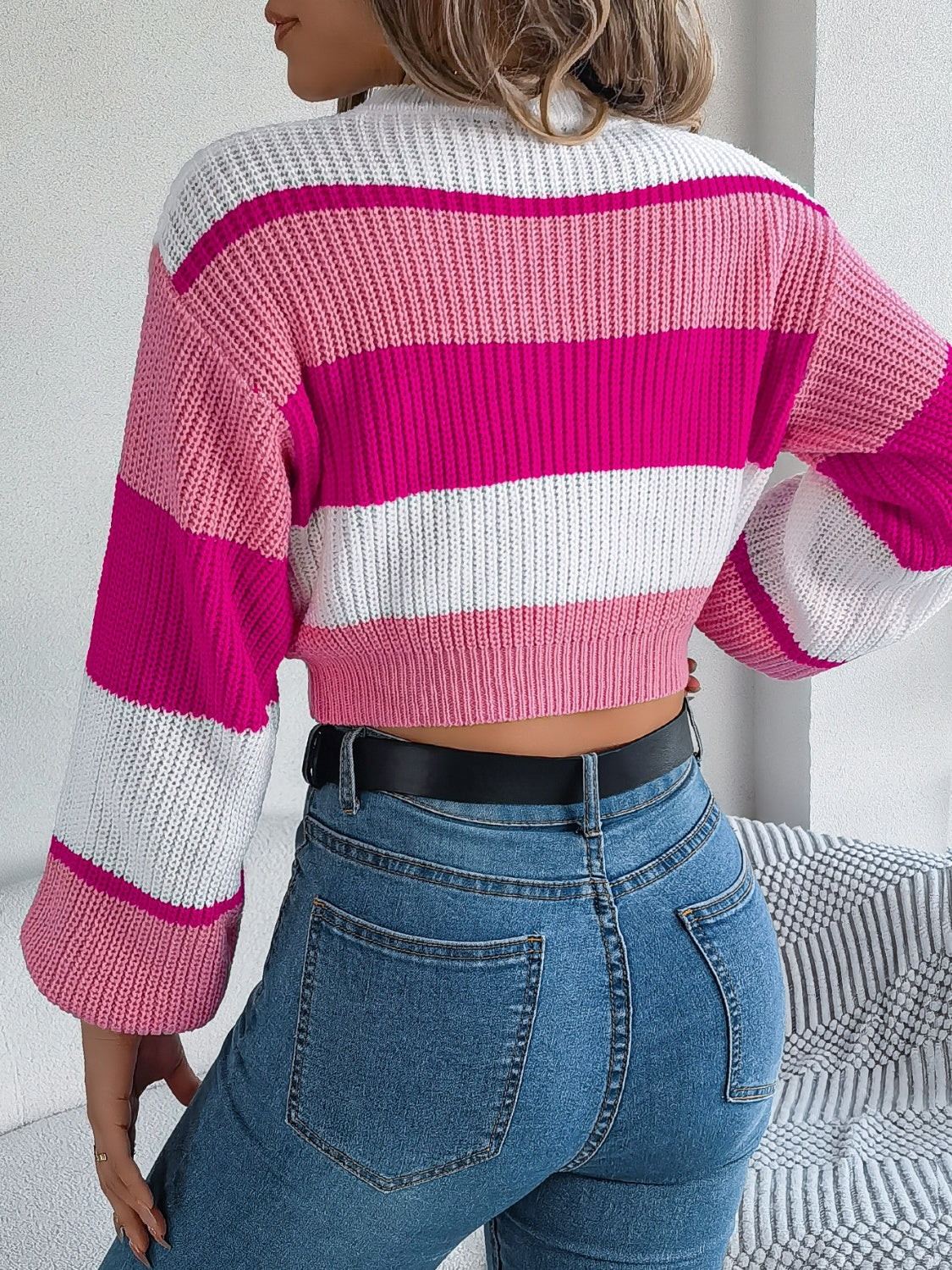 Magda | Cropped color block crew neck sweater