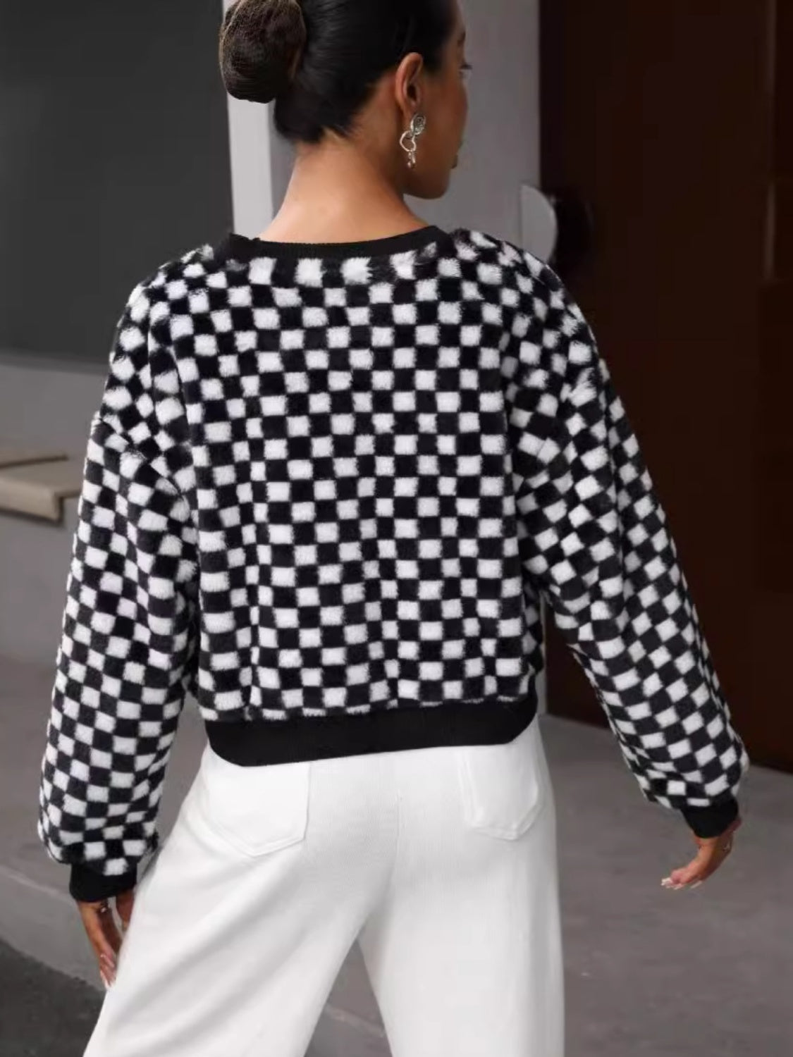 Tatjana | Checked long-sleeved crew neck sweatshirt