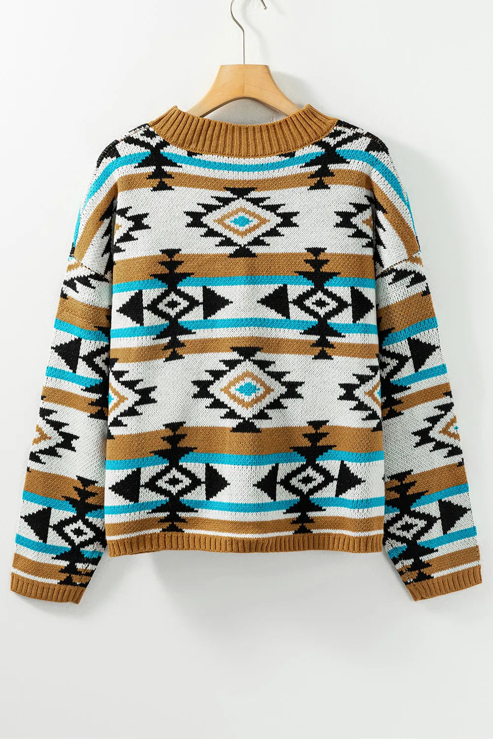 Stefanie | Full size long sleeve geometric crew neck sweater