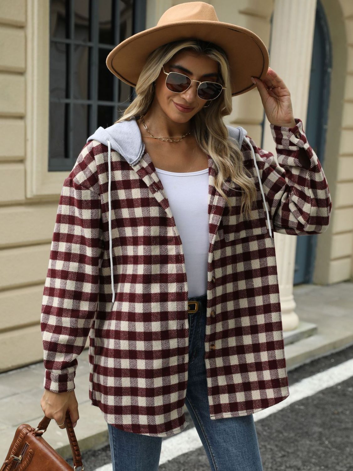 Ramona | Checked drawstring hooded jacket with long sleeves