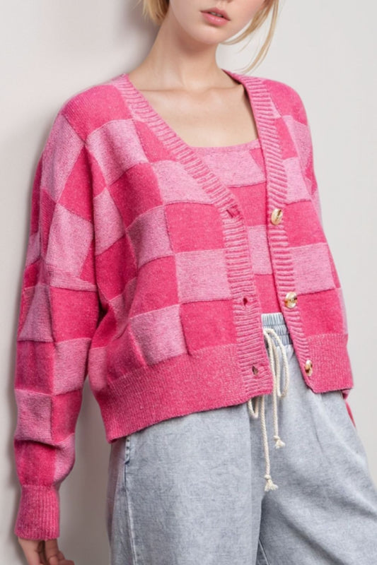 Adriana | Checked long-sleeved cardigan with V-neck