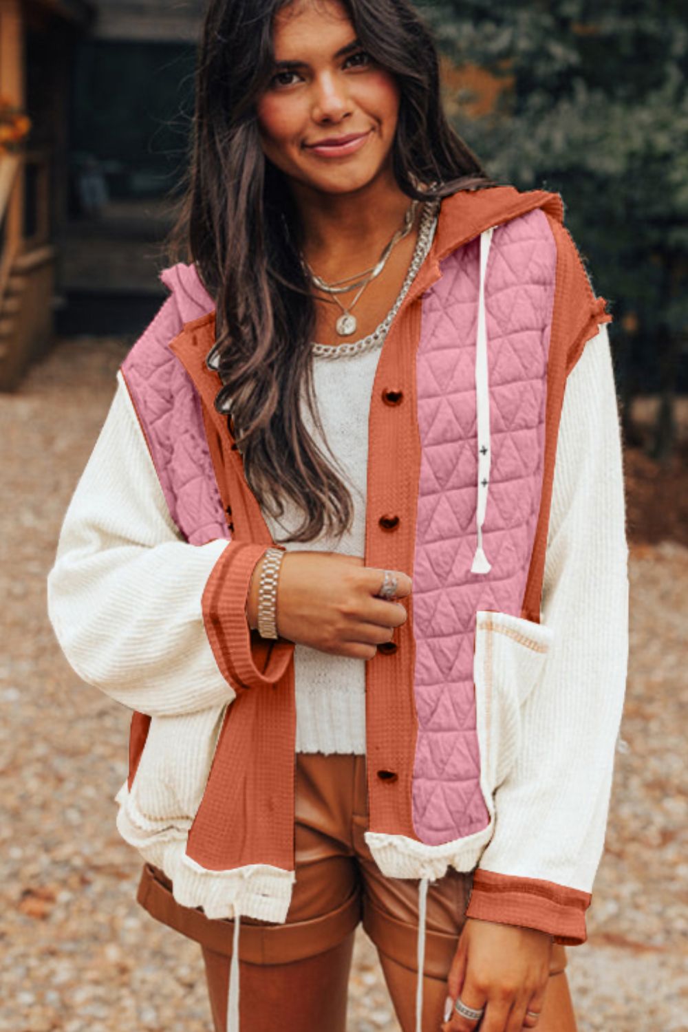 Monica | Long-sleeved hooded jacket with drawstring and button placket