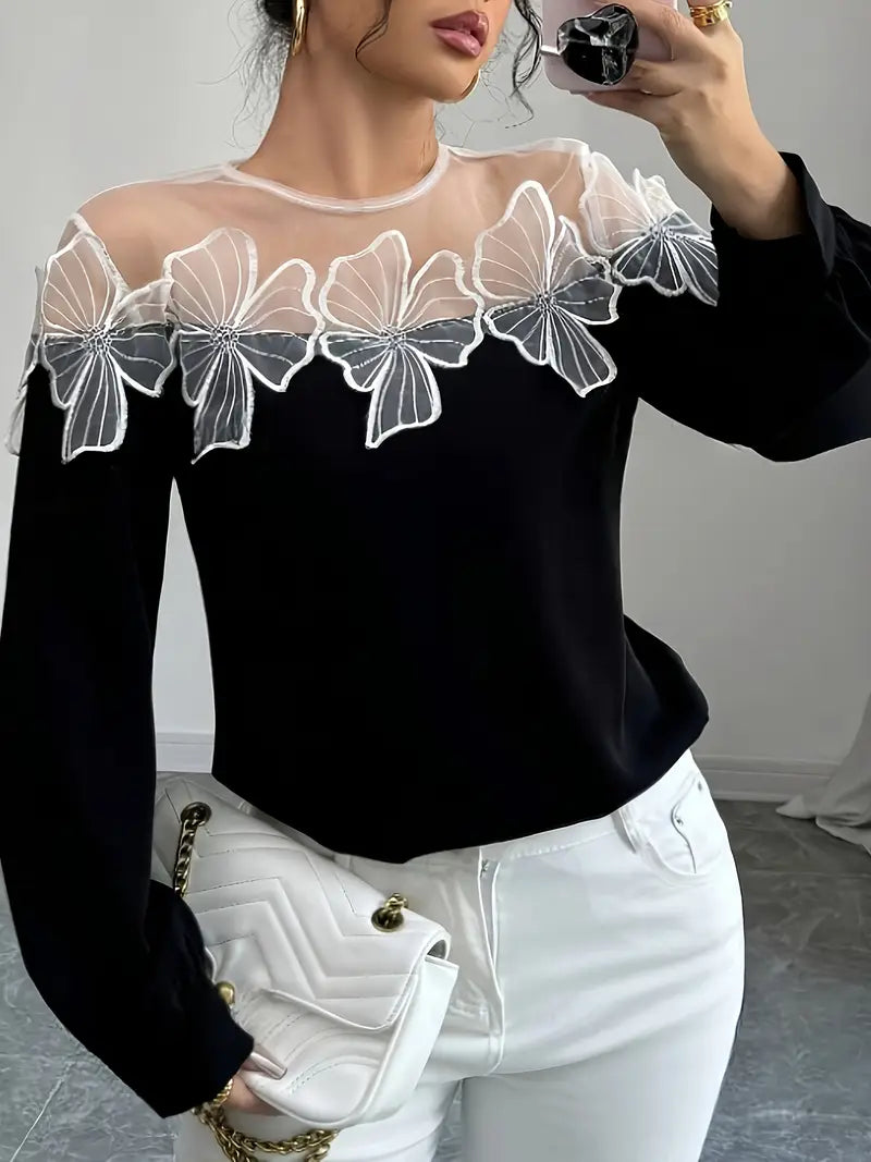 Vittoria® | Elegant Long-Sleeved Blouse Made Of Mesh Fabric