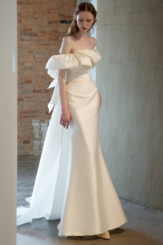 Off Shoulder Satin Mermaid Wedding Dress