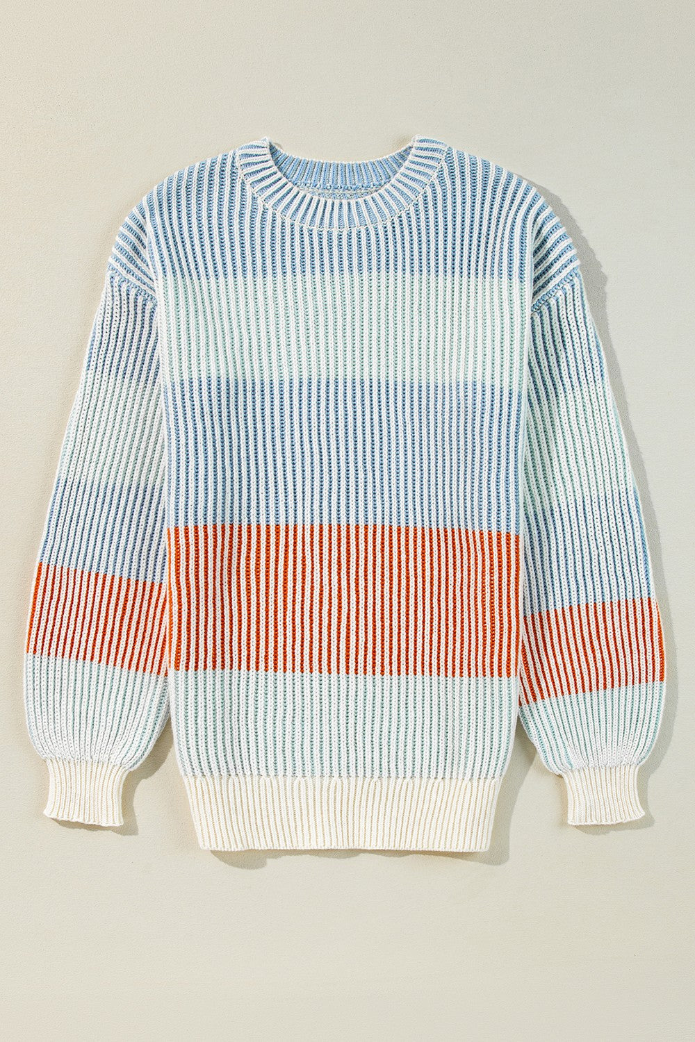 Anke | Striped long sleeve crew neck sweater with color block design