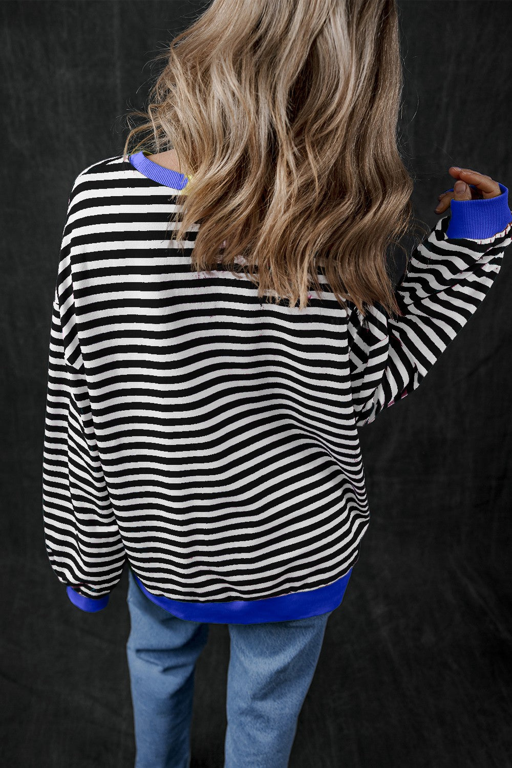 Felicidad | Pumpkin striped crew neck long sleeve sweatshirt