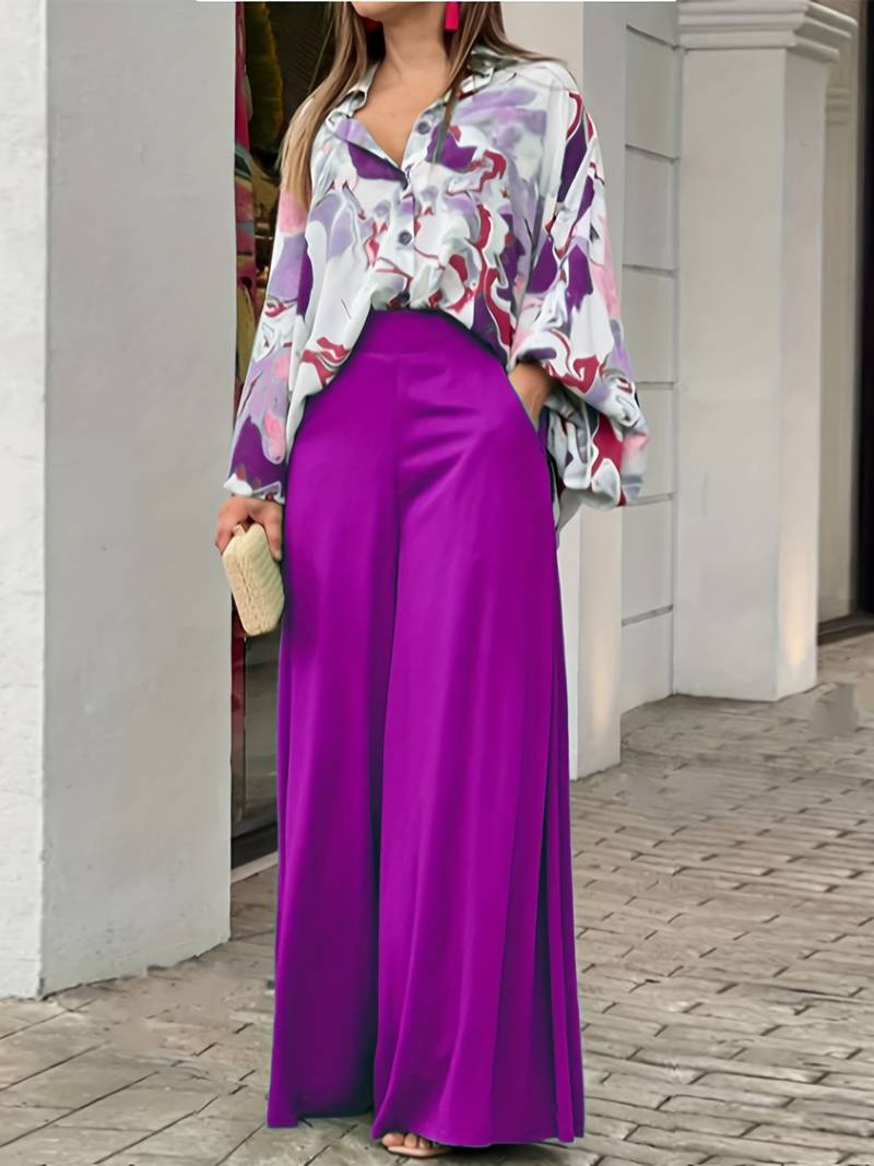 Karina® | Two-Piece Printed Blouse And Wide Trousers For Women