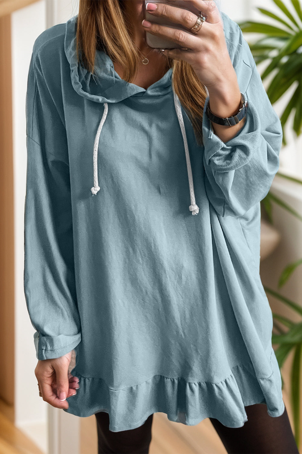 Elsa | Long sleeve drawstring hoodie with ruffles and dropped shoulder