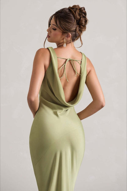 Satin Cowl Neck Fishtail Party Dress