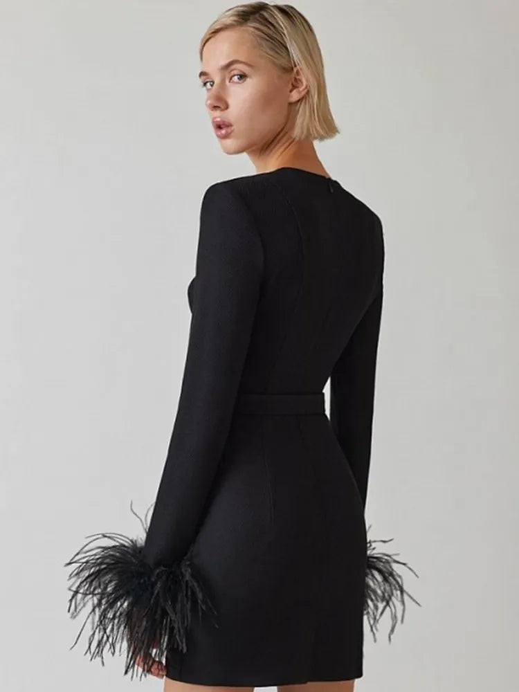 Violeta® | Women's Feather Bodycon Mini Dress