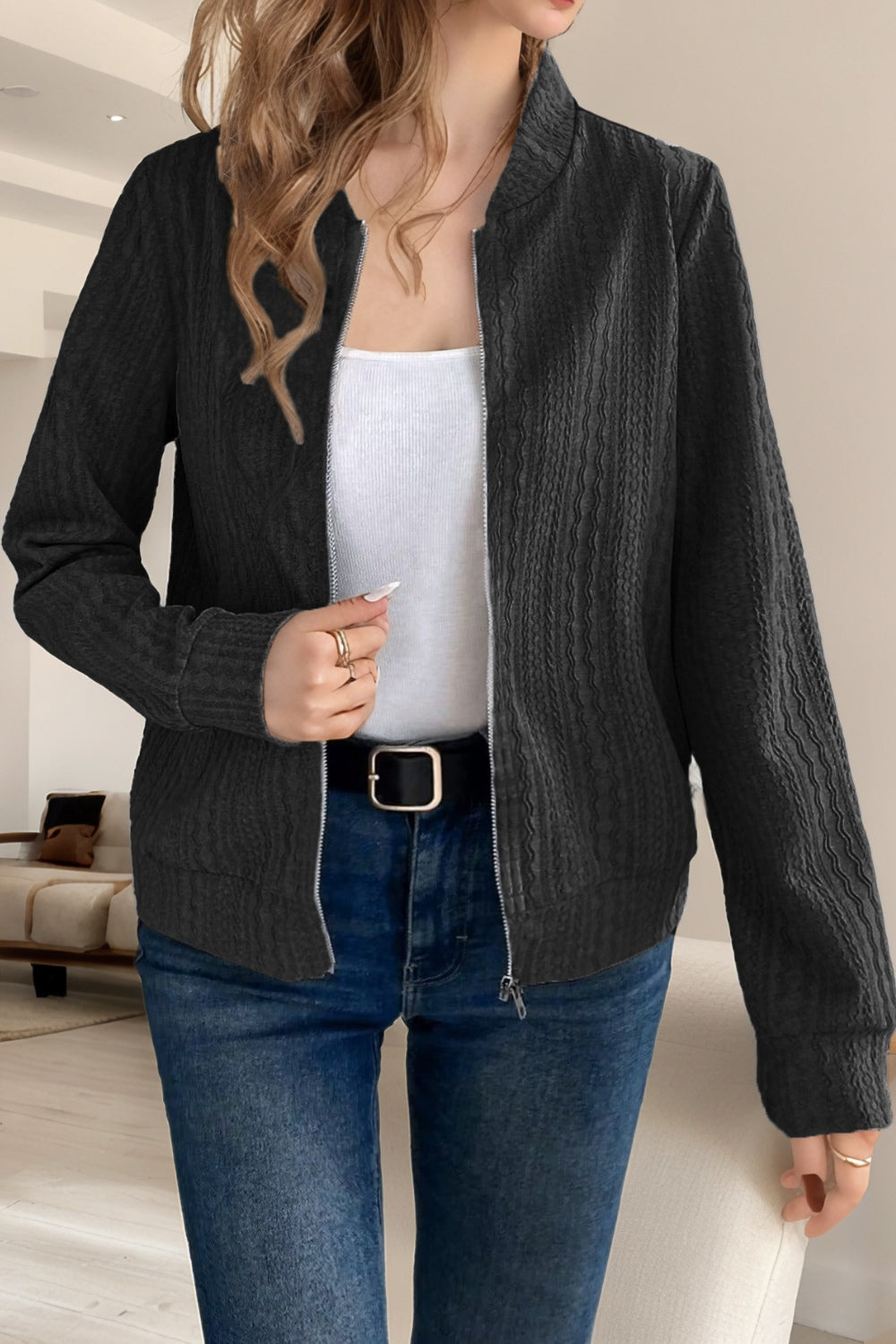 Eugenia | Long sleeve jacket with baseball collar and zip