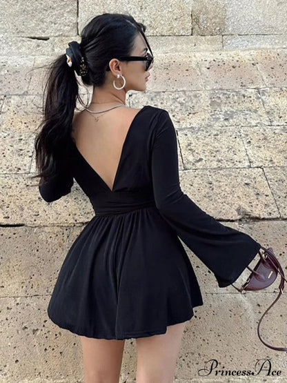 Effortless Plunge Graceful Skater Short Dress