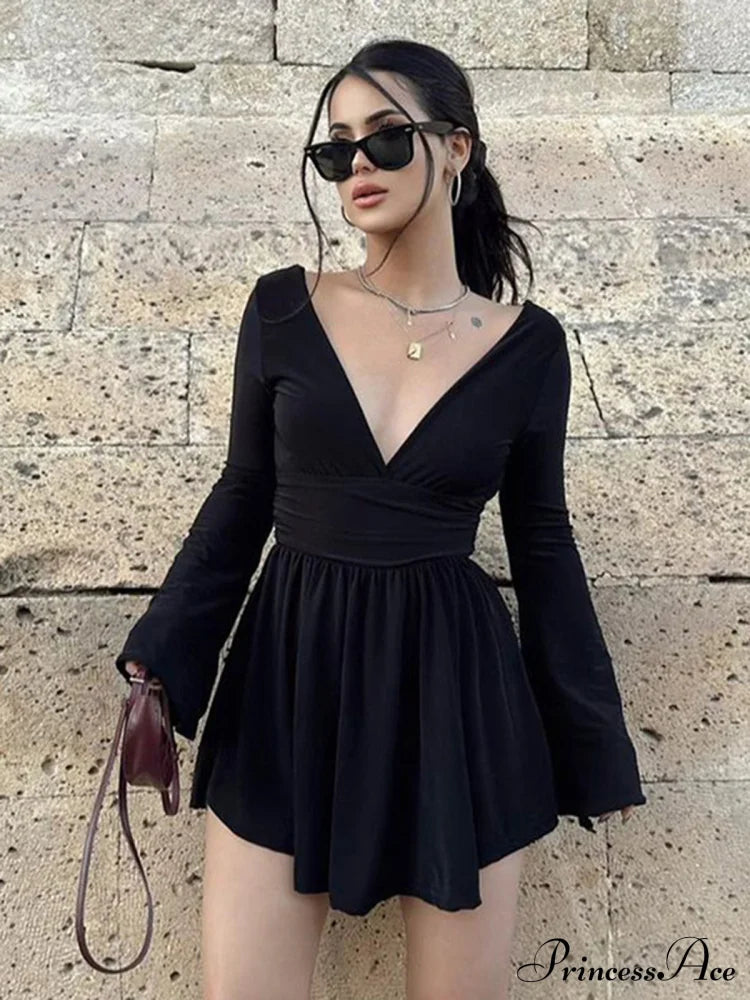 Effortless Plunge Graceful Skater Short Dress