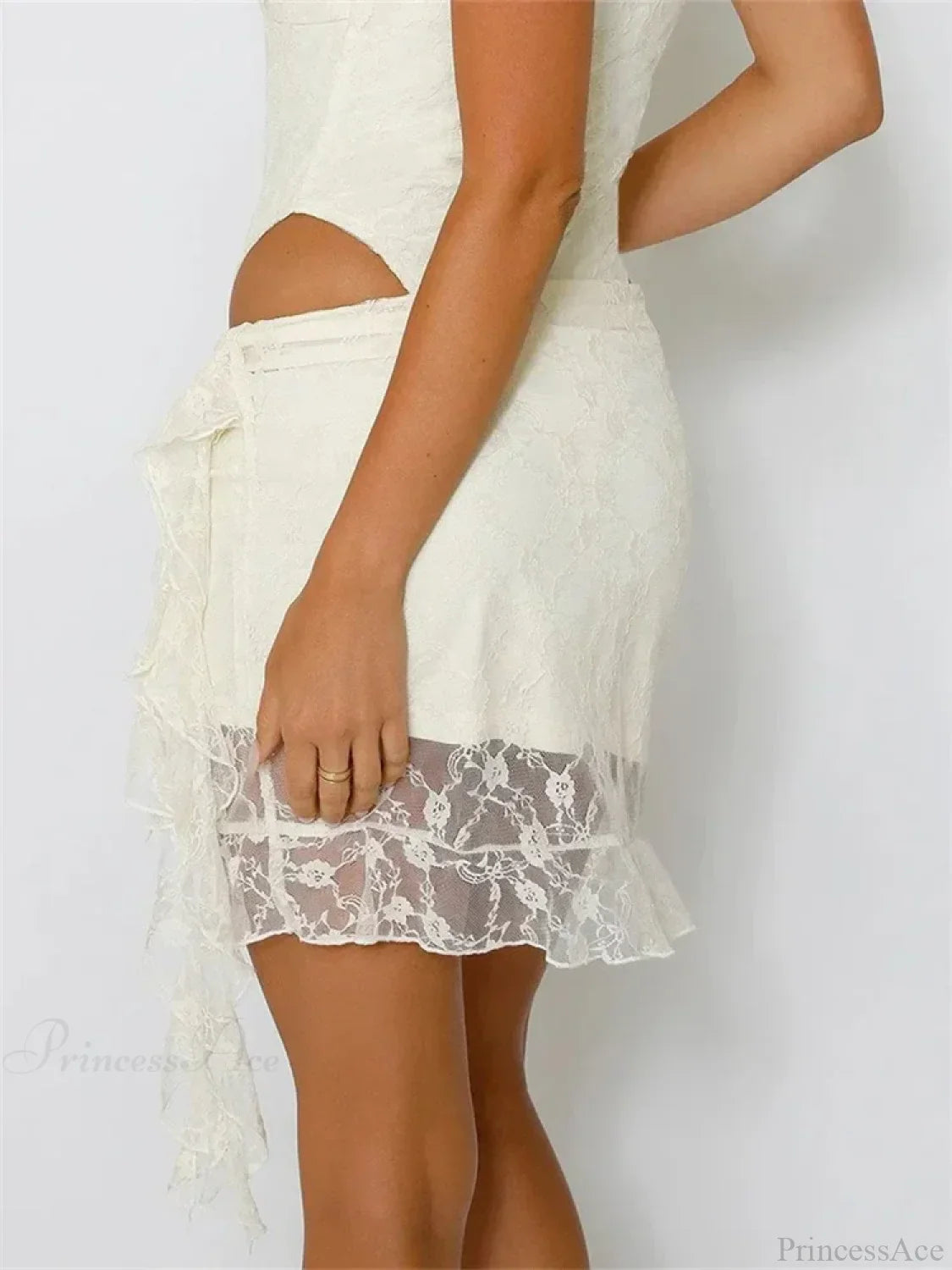 Elastic Low Waist Lace Floral Mini Skirt Irregular Hem Skirt