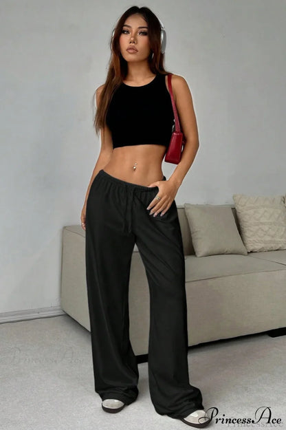 Elastic Waist Drawstring Wide Leg Pants