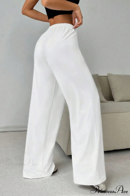 Elastic Waist Drawstring Wide Leg Pants