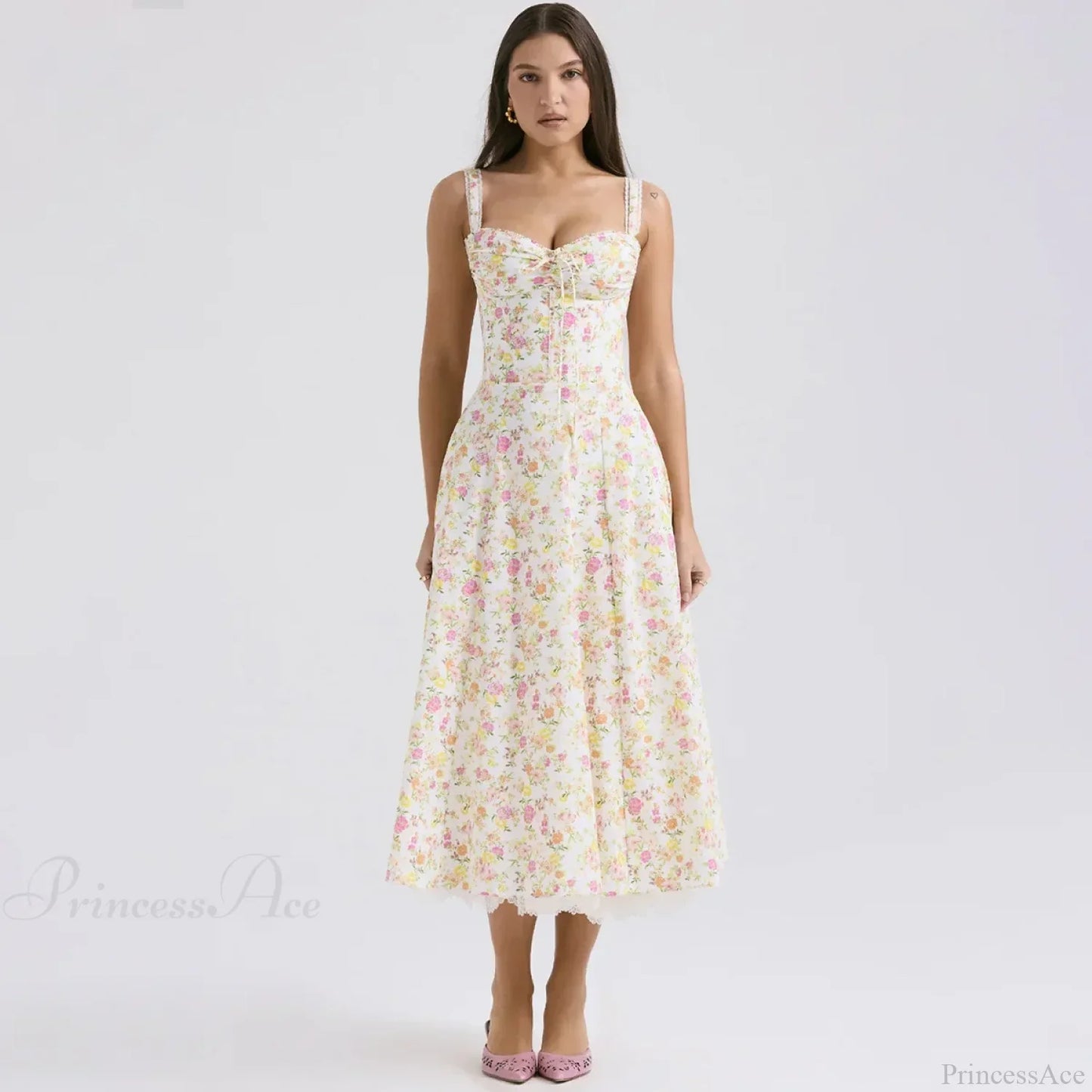 Elegant Floral Print Summer Midi Dress