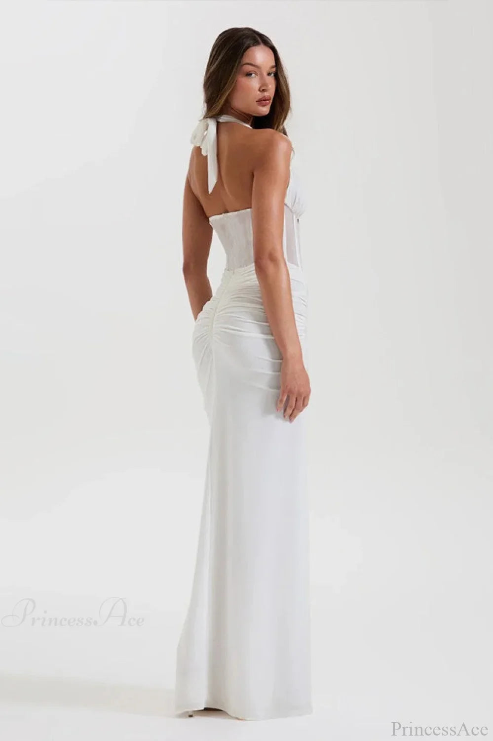 Elegant Halter Tulle Paneled Bodycon Maxi Evening Dress
